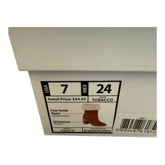 Women’s Size 7 New in Box Stacey Shearling Fold Over Stacked Heel Brown Boot - Picture 9 of 10